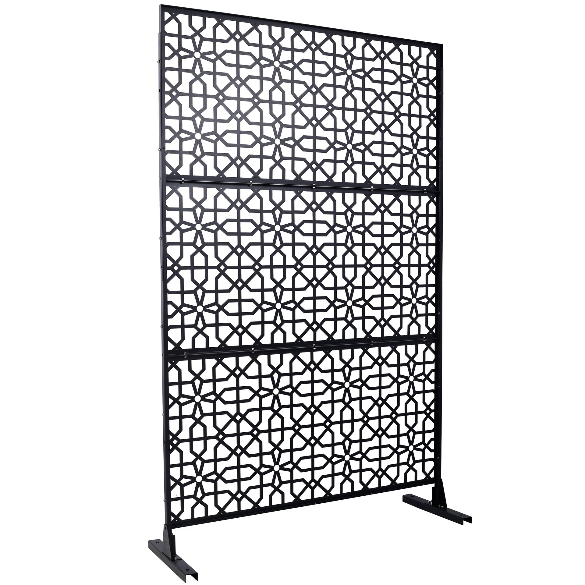 Outdoor & Indoor Privacy Screen Metal Privacy Screen 76" H×48" W, Freestanding Decorative Privacy Screen for Deck Balcony Patio, Privacy Fence Panels for Outside Lawn Garden PS106 BLACK