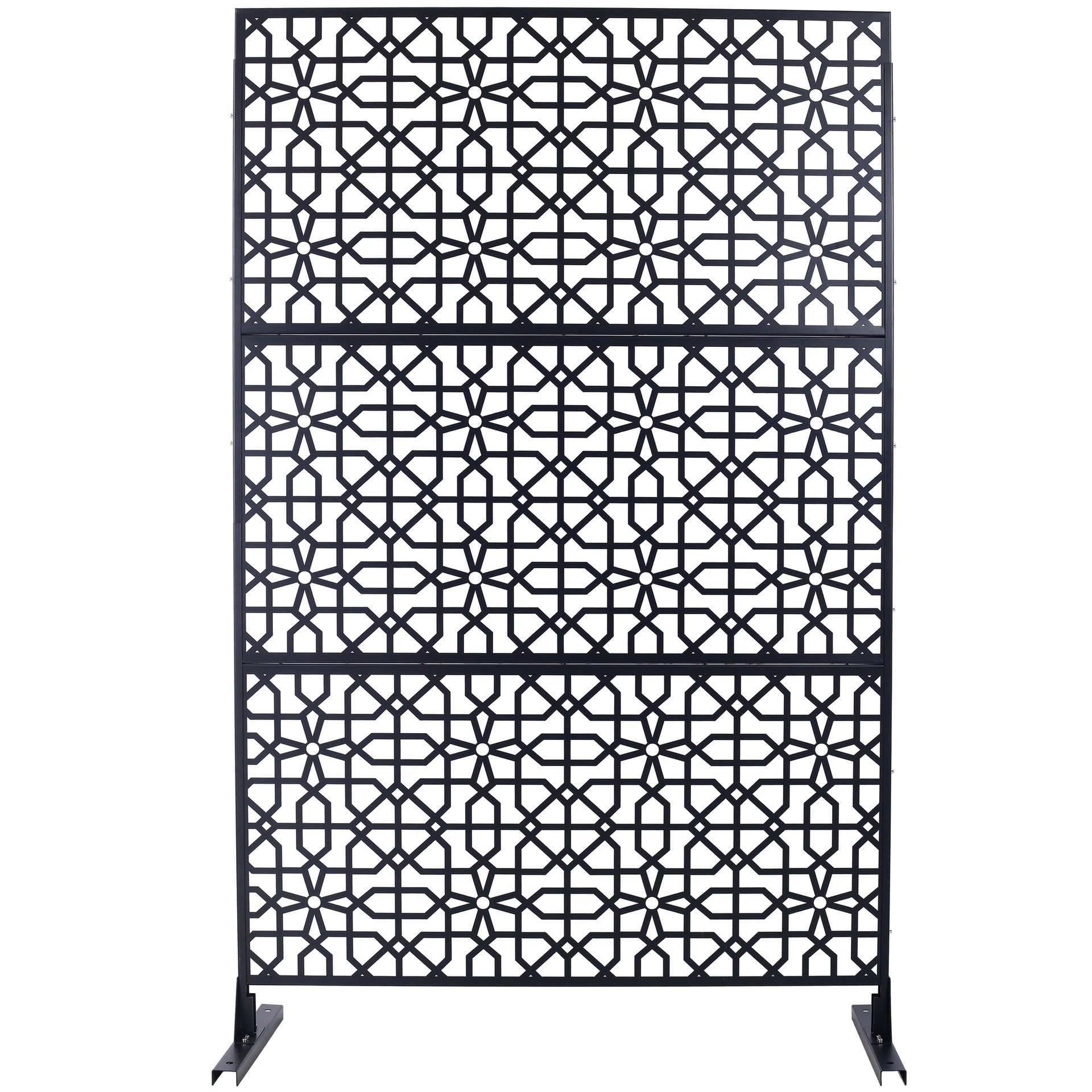 Outdoor & Indoor Privacy Screen Metal Privacy Screen 76" H×48" W, Freestanding Decorative Privacy Screen for Deck Balcony Patio, Privacy Fence Panels for Outside Lawn Garden PS106 BLACK