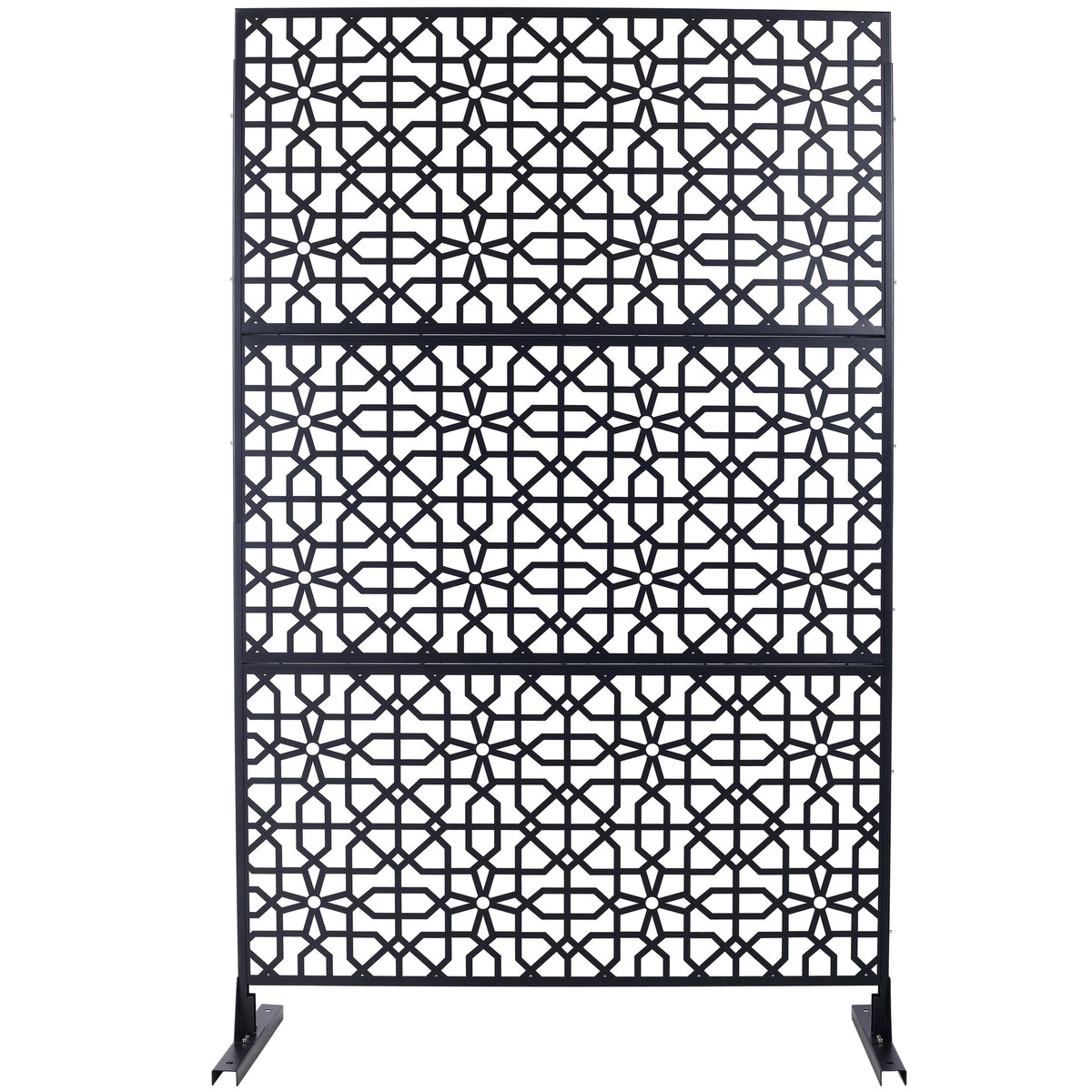 Outdoor & Indoor Privacy Screen Metal Privacy Screen 76" H×48" W, Freestanding Decorative Privacy Screen for Deck Balcony Patio, Privacy Fence Panels for Outside Lawn Garden PS106 BLACK