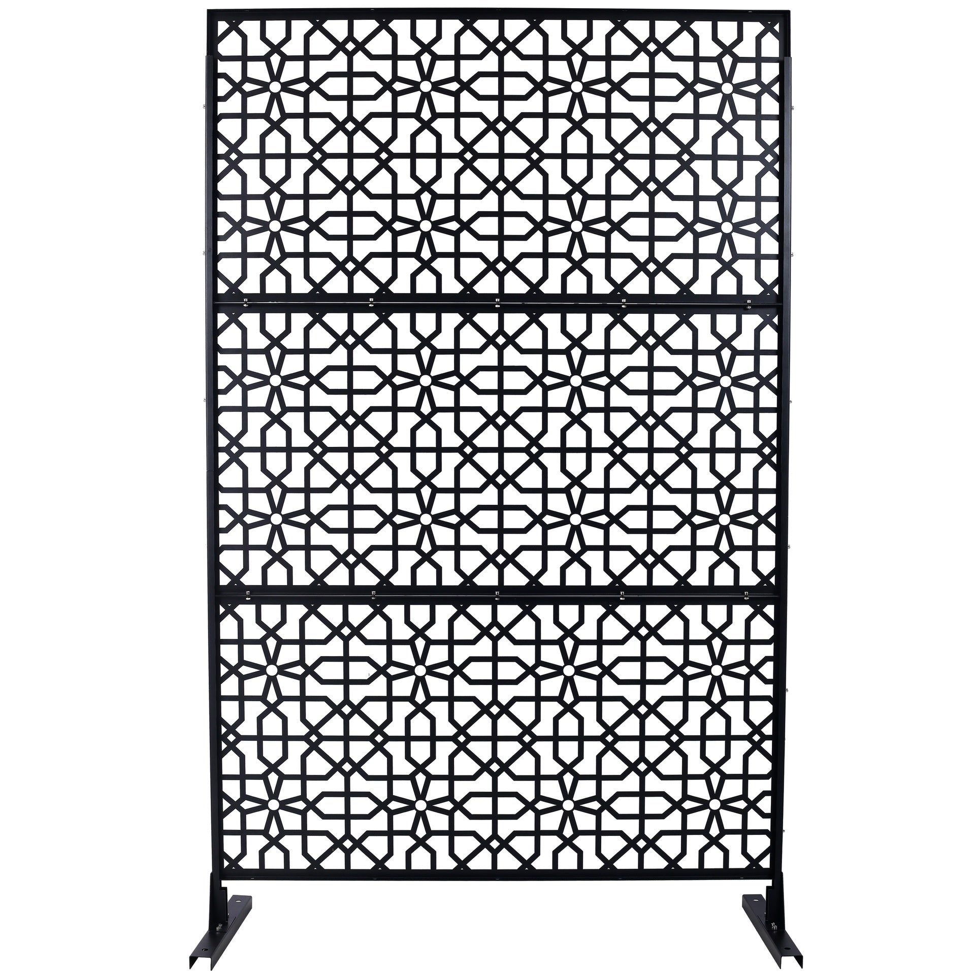Outdoor & Indoor Privacy Screen Metal Privacy Screen 76" H×48" W, Freestanding Decorative Privacy Screen for Deck Balcony Patio, Privacy Fence Panels for Outside Lawn Garden PS106 BLACK