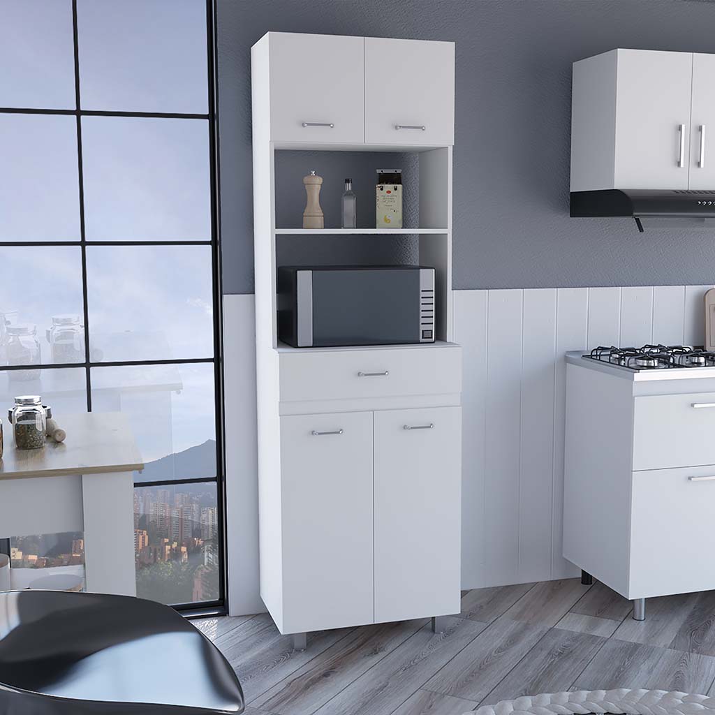 Microwave Double Door Cabinet, One Drawer, One Shelf For Microwave, White