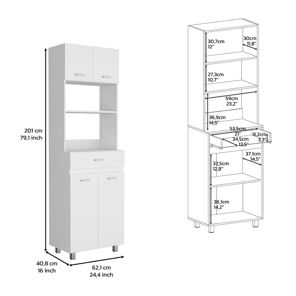 Microwave Double Door Cabinet, One Drawer, One Shelf For Microwave, White