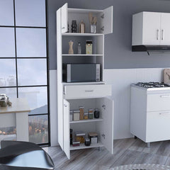 Microwave Double Door Cabinet, One Drawer, One Shelf For Microwave, White