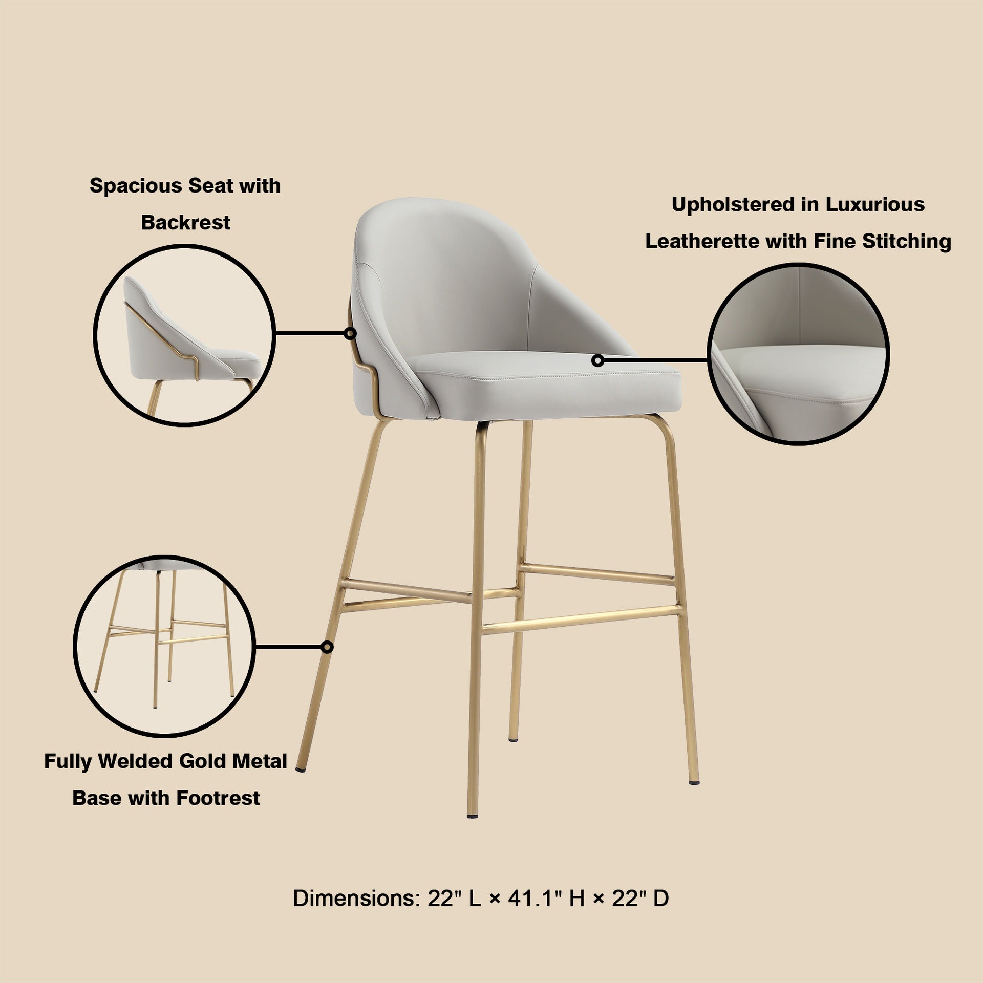 Barstool in Stone Gray and Gold