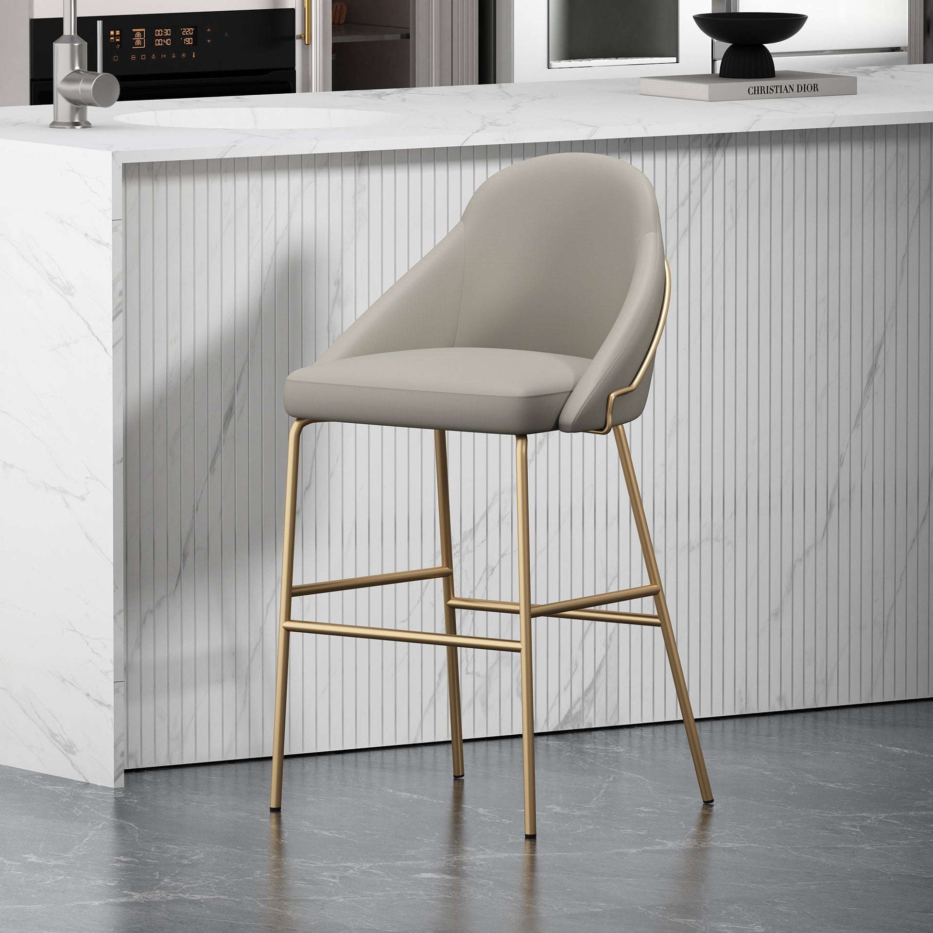 Barstool in Stone Gray and Gold