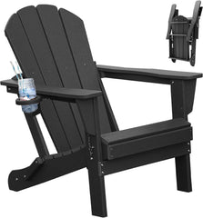 Adirondack Chair, Plastic Adirondack Chairs, HDPE Adirondack Chair, Folding Adirondack Chairs,Outdoor Chairs with Cup Holder for Lawn Patio Deck Fire Pit -Black