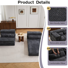 Compression Mahjong Sofa,Convertible Floor Sofa Bed,DIY Boneless Modular Sectional Sofa,No Assembly Required,Circle fleece fabric,Oversized 2 Seater with 2 Pillows,Dark-grey
