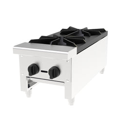 Commercial Gas Stove with 2 Burners, Propane and Natural Gas Countertop Cooking Stove Range, Stainless Steel Gas Hot Plate, Commercial Cooking Equipment for Restaurant, 56,000 BTU
