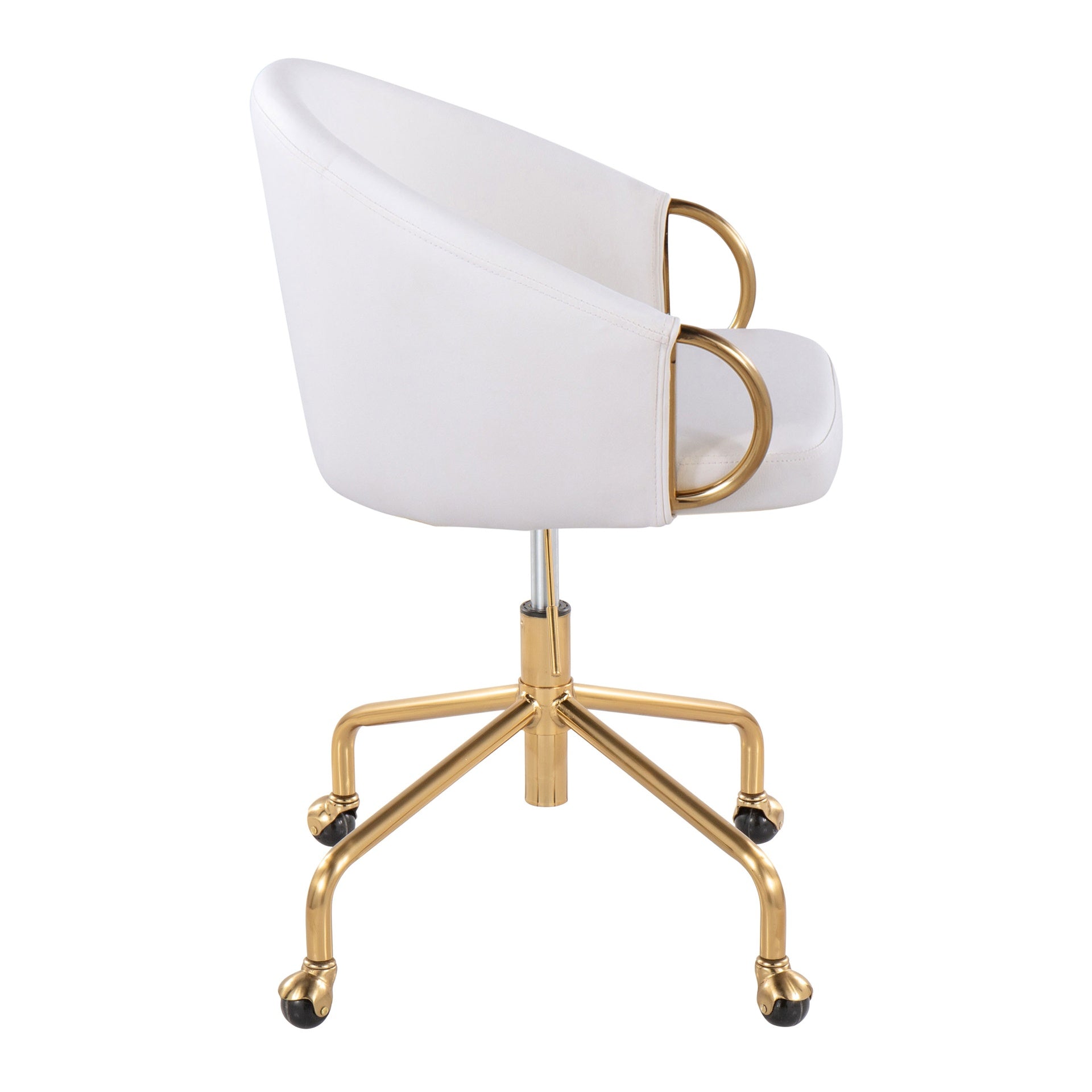 Claire Contemporary/Glam Task Chair in Gold Metal and White Faux Leather by LumiSource