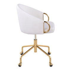 Claire Contemporary/Glam Task Chair in Gold Metal and White Faux Leather by LumiSource