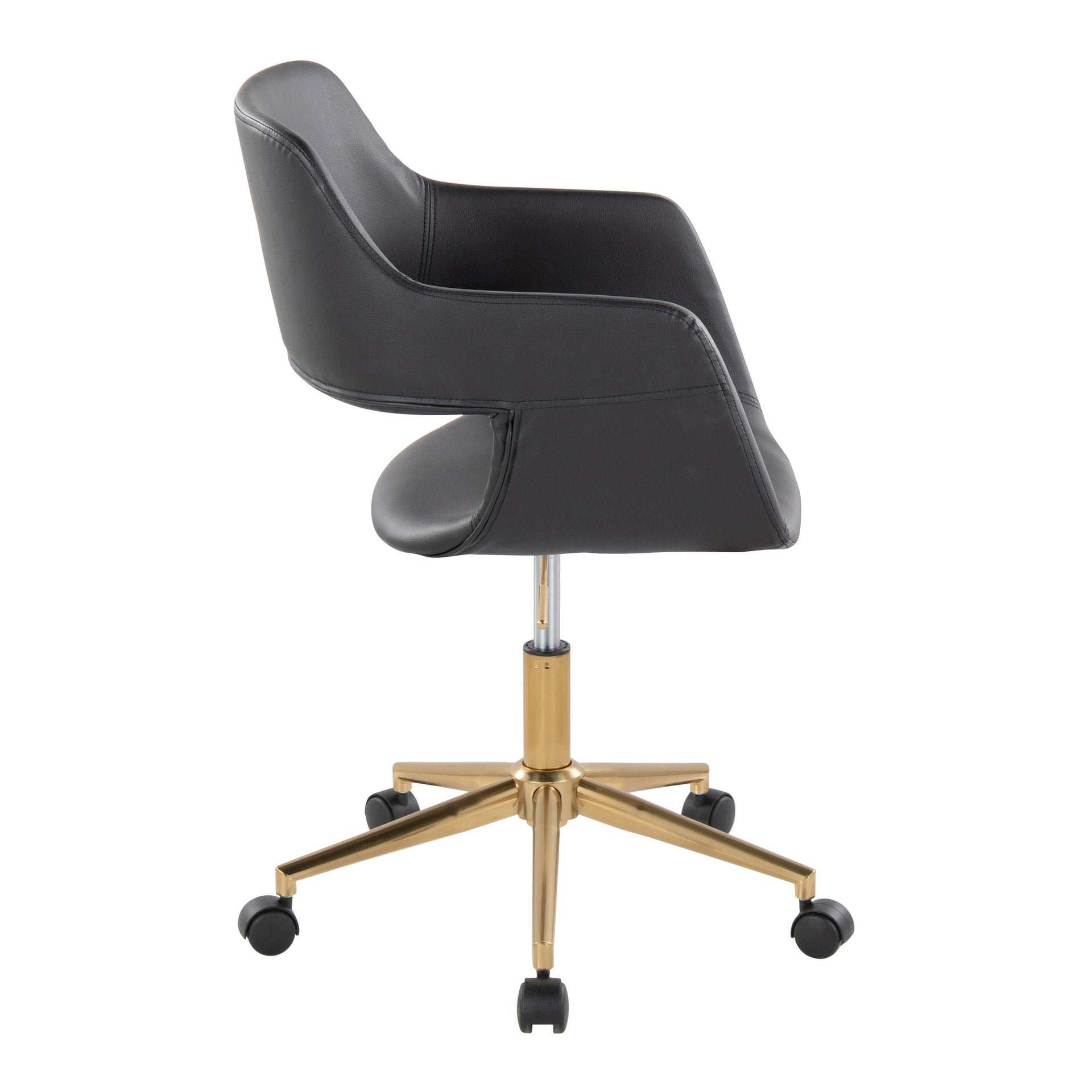 Margarite Contemporary Task Chair in Gold Metal and Black Faux Leather by LumiSource