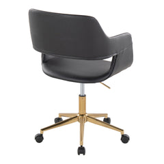 Margarite Contemporary Task Chair in Gold Metal and Black Faux Leather by LumiSource