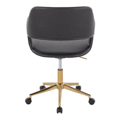 Margarite Contemporary Task Chair in Gold Metal and Black Faux Leather by LumiSource