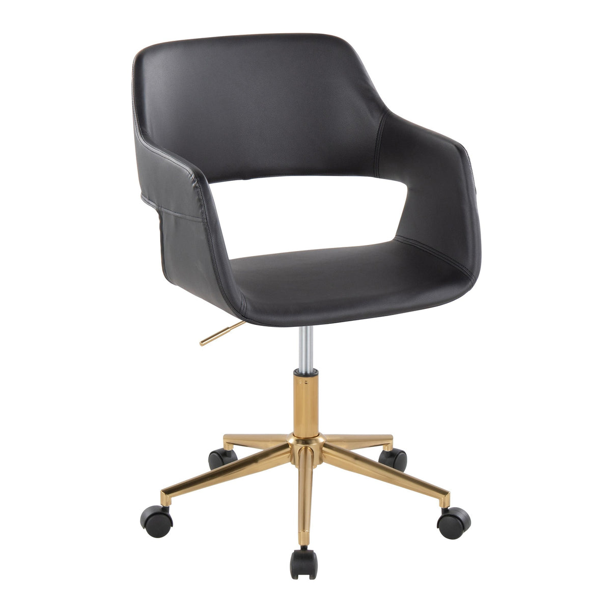 Margarite Contemporary Task Chair in Gold Metal and Black Faux Leather by LumiSource