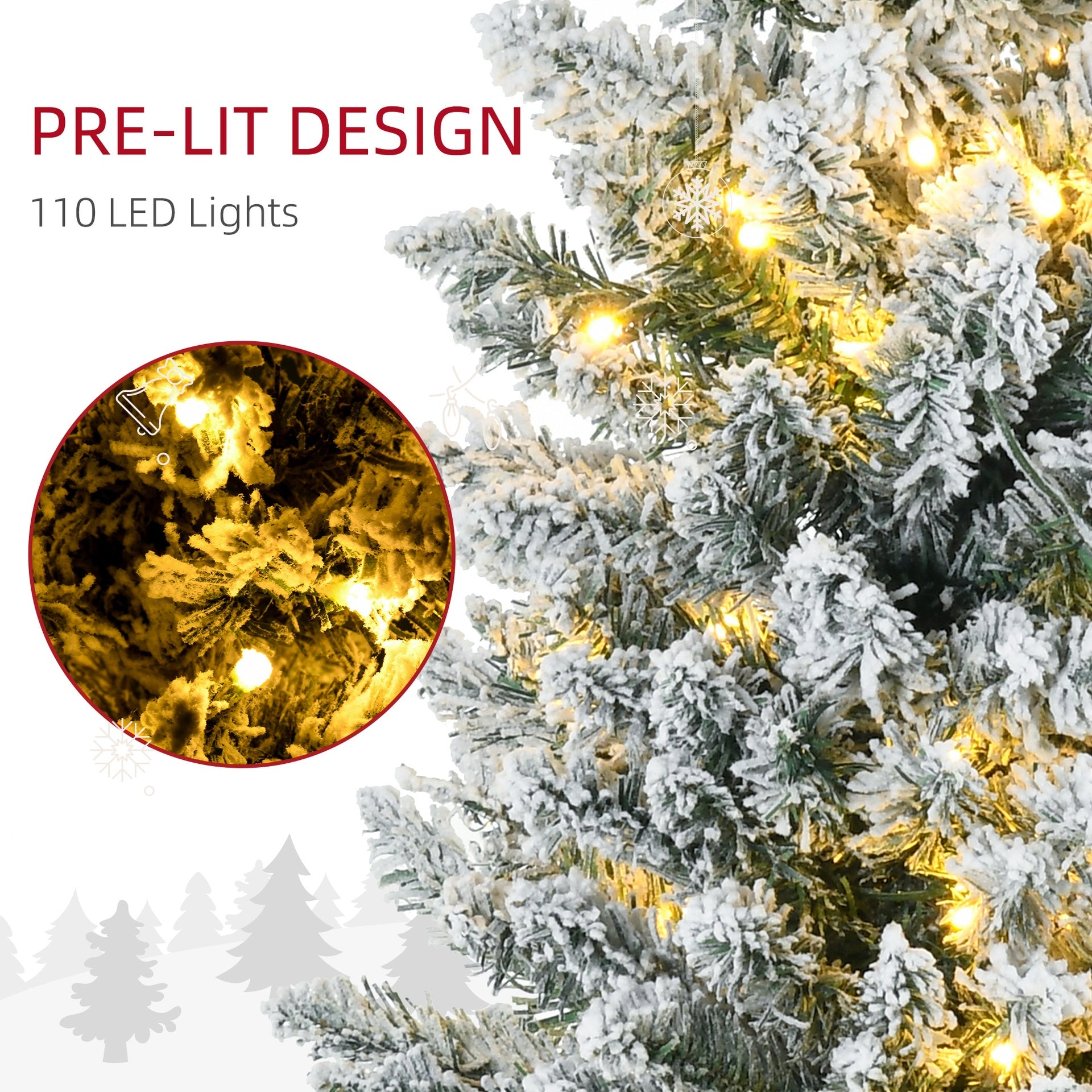 HOMCOM 5' Tall Pre-Lit Slim Noble Fir Artificial Christmas Tree with 110 Warm White LED Lights and 294 Tips, for Christmas Decoration, Green