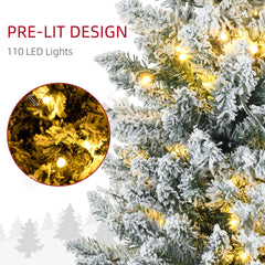 HOMCOM 5' Tall Pre-Lit Slim Noble Fir Artificial Christmas Tree with 110 Warm White LED Lights and 294 Tips, for Christmas Decoration, Green