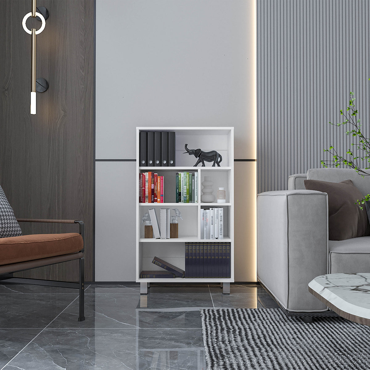 Bookcase 40.6" H, 6 shelves, 4 legs, White
