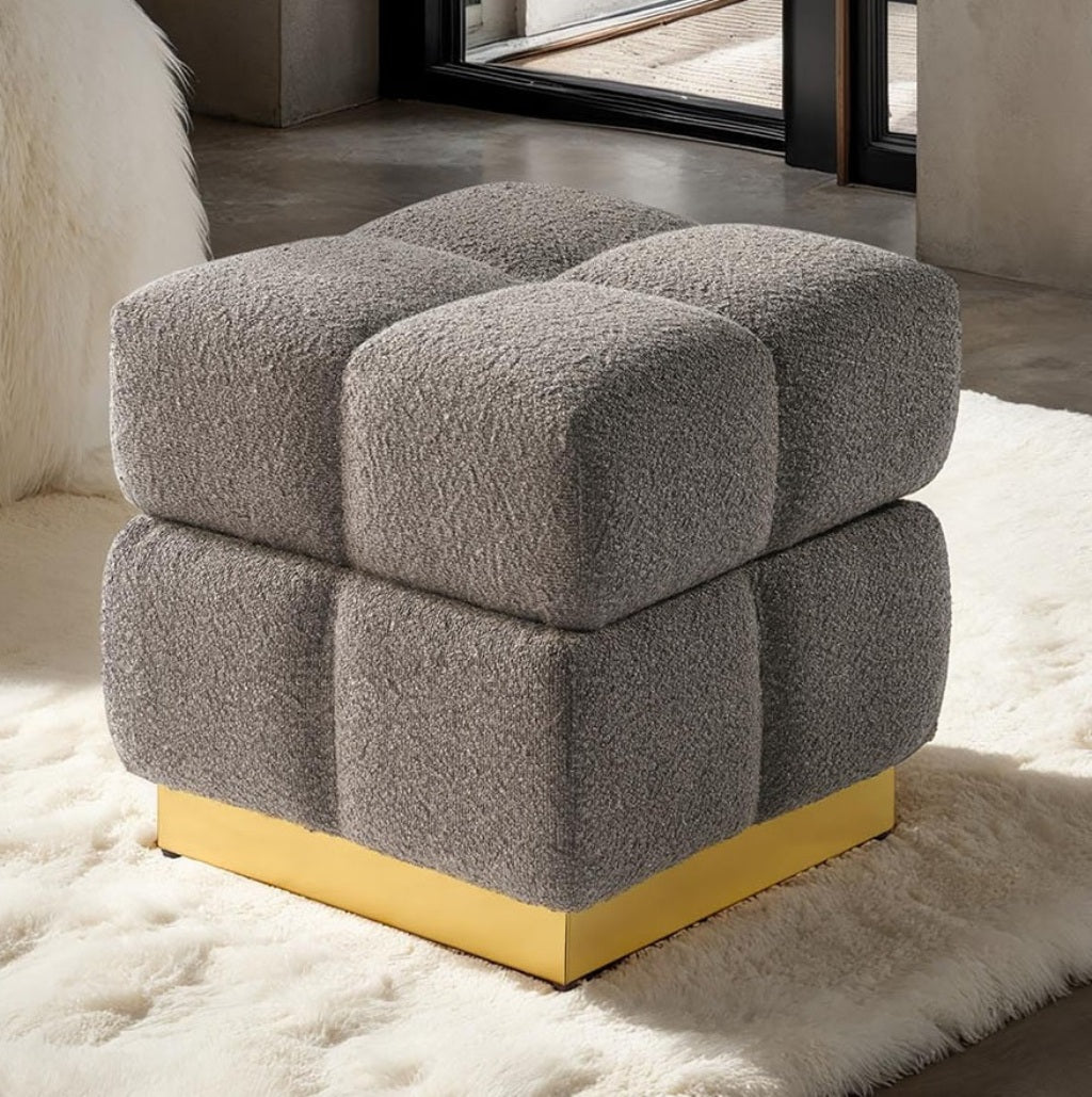Contemporary Style Square Storage Stool Biscuit Tufting Storage Compartment Charcoal Finish Primary Living Room