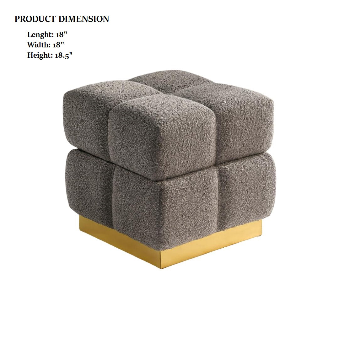 Contemporary Style Square Storage Stool Biscuit Tufting Storage Compartment Charcoal Finish Primary Living Room