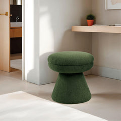 Green Finish Contemporary 1pc Round Top Accent Stool Teddy Fabric Pedestal Base Mushroom Shape Design Primary Living Room
