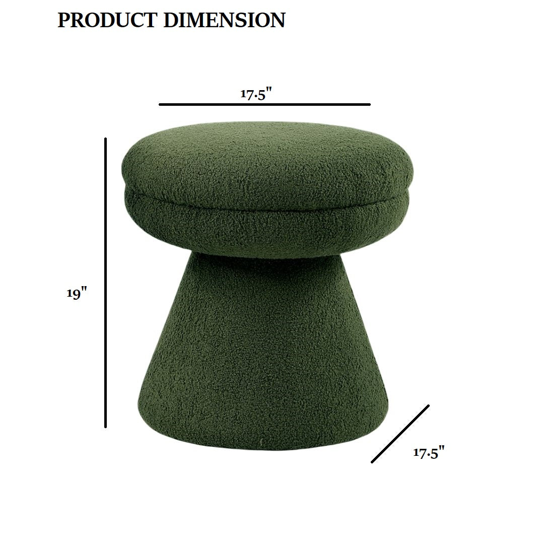 Green Finish Contemporary 1pc Round Top Accent Stool Teddy Fabric Pedestal Base Mushroom Shape Design Primary Living Room