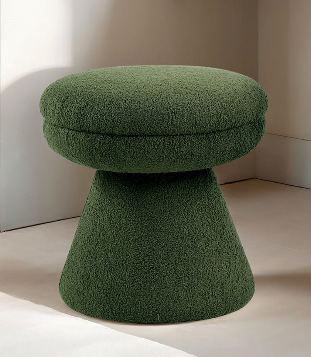Green Finish Contemporary 1pc Round Top Accent Stool Teddy Fabric Pedestal Base Mushroom Shape Design Primary Living Room