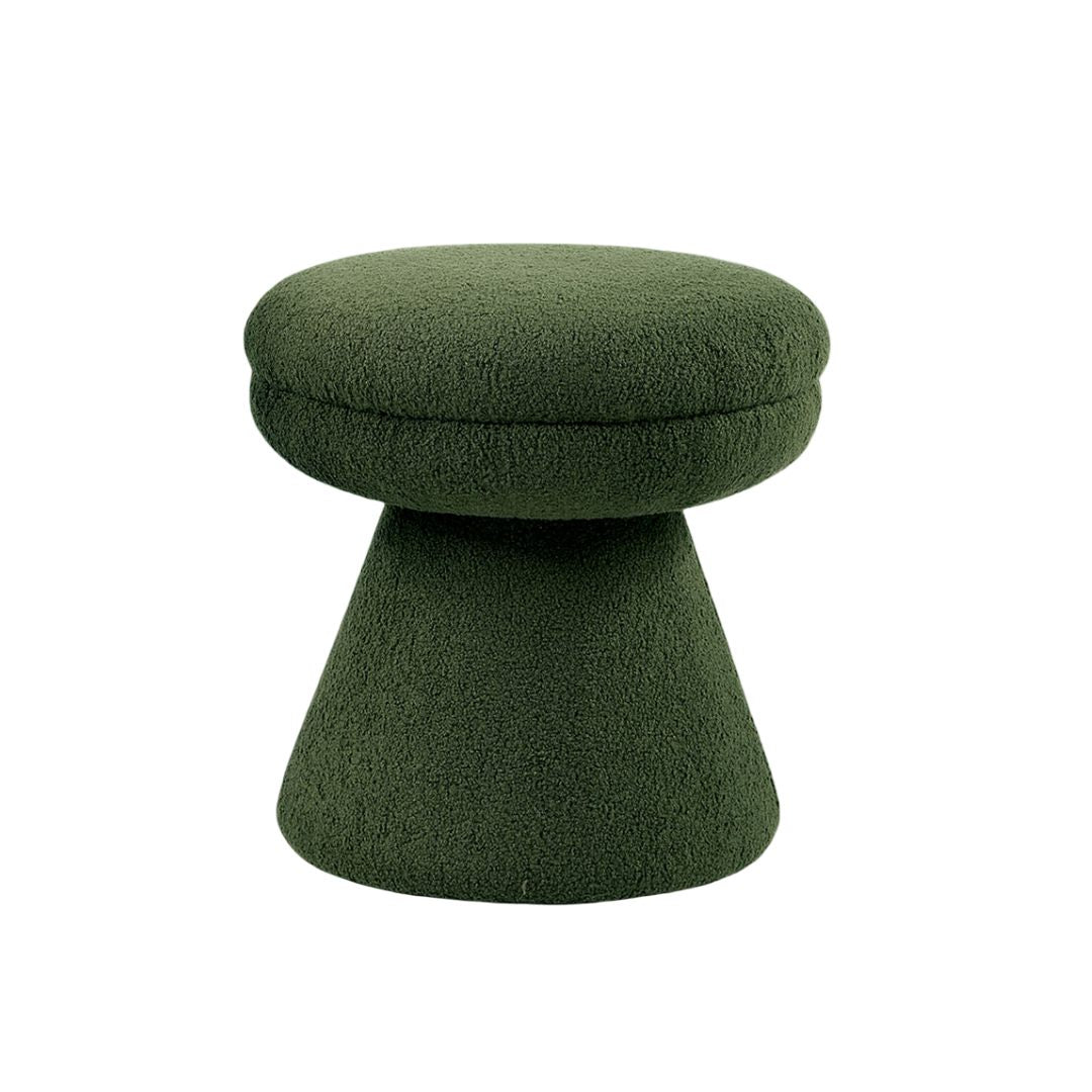 Green Finish Contemporary 1pc Round Top Accent Stool Teddy Fabric Pedestal Base Mushroom Shape Design Primary Living Room