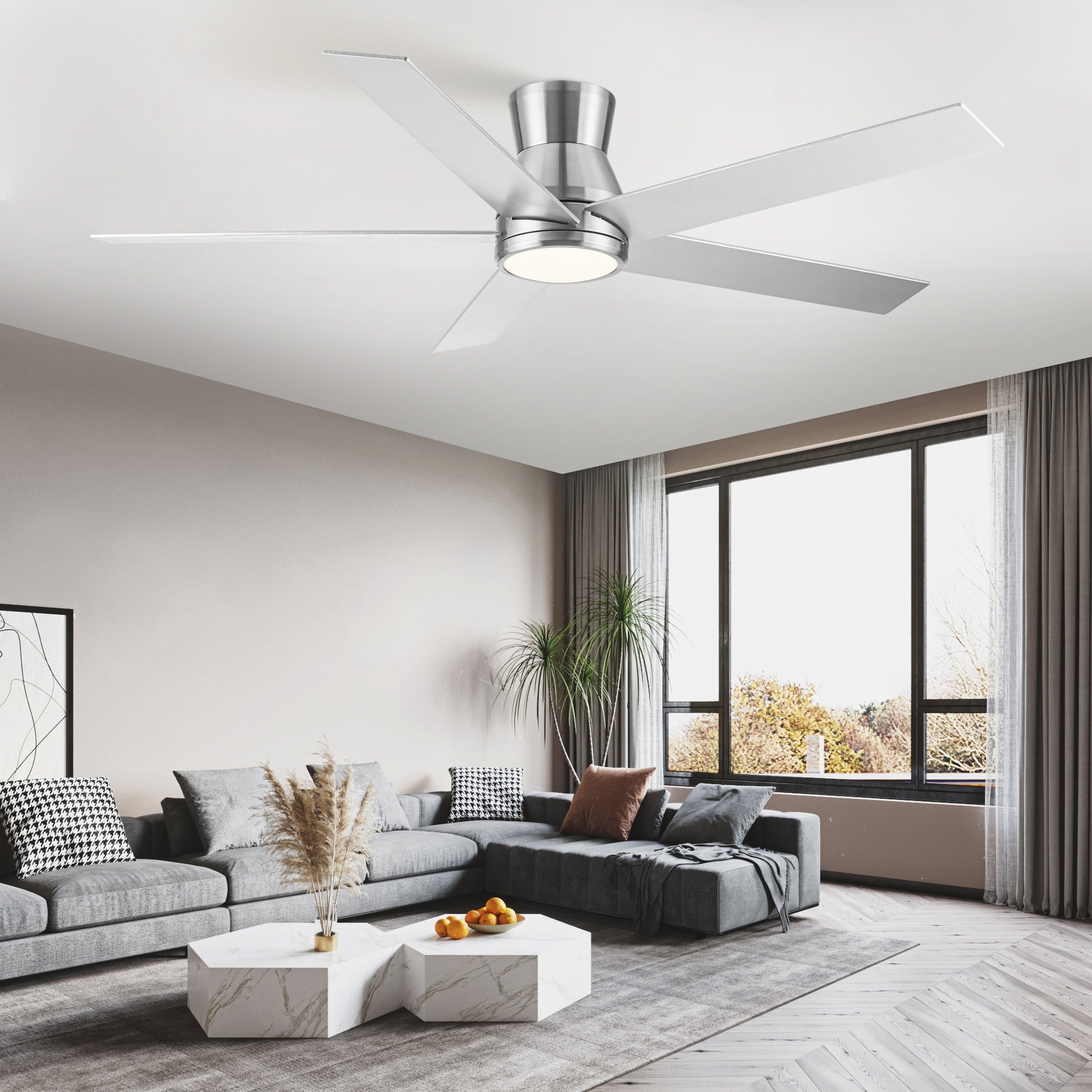 52" Brushed Nickel Lowe Profile Ceiling Fan with Light
