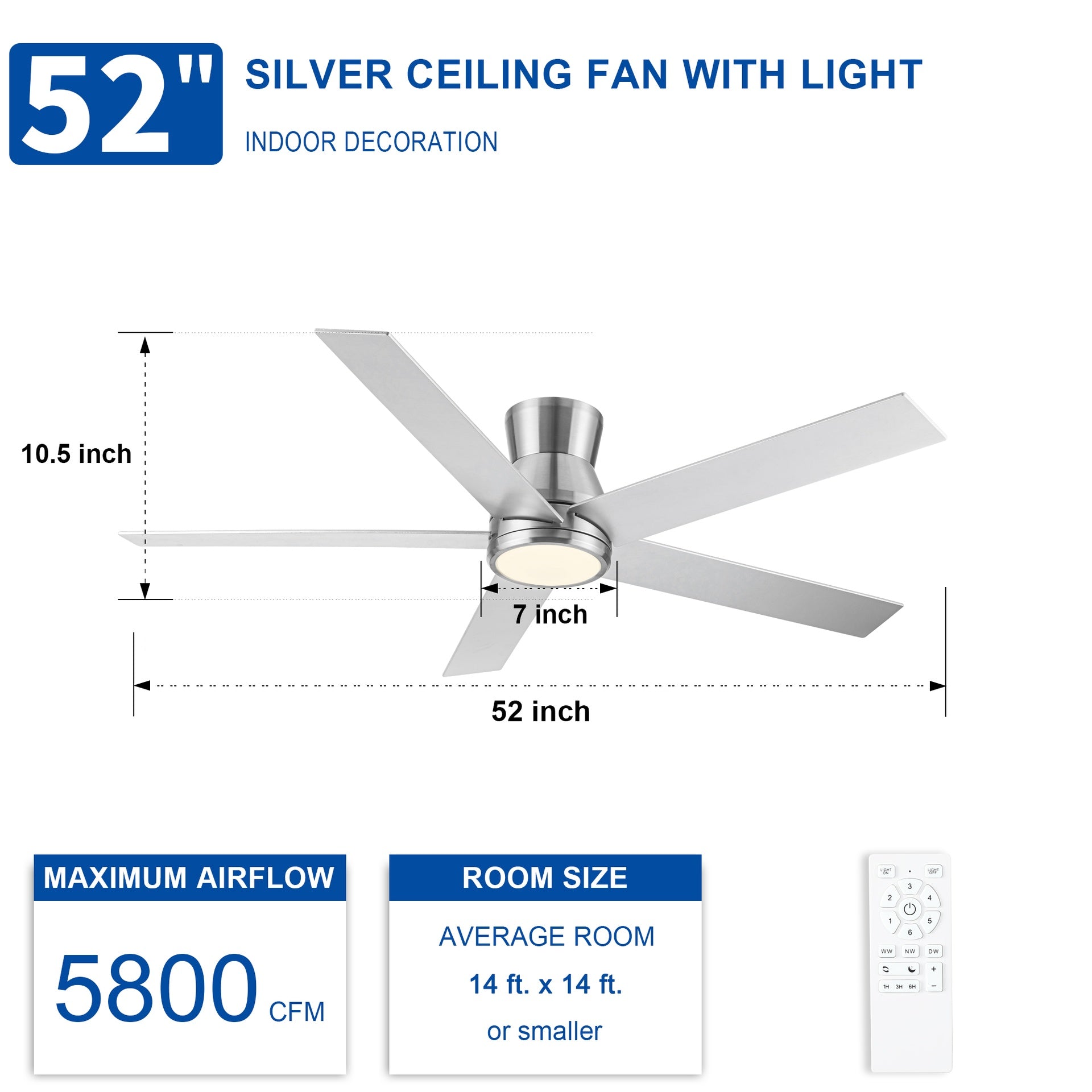 52" Brushed Nickel Lowe Profile Ceiling Fan with Light