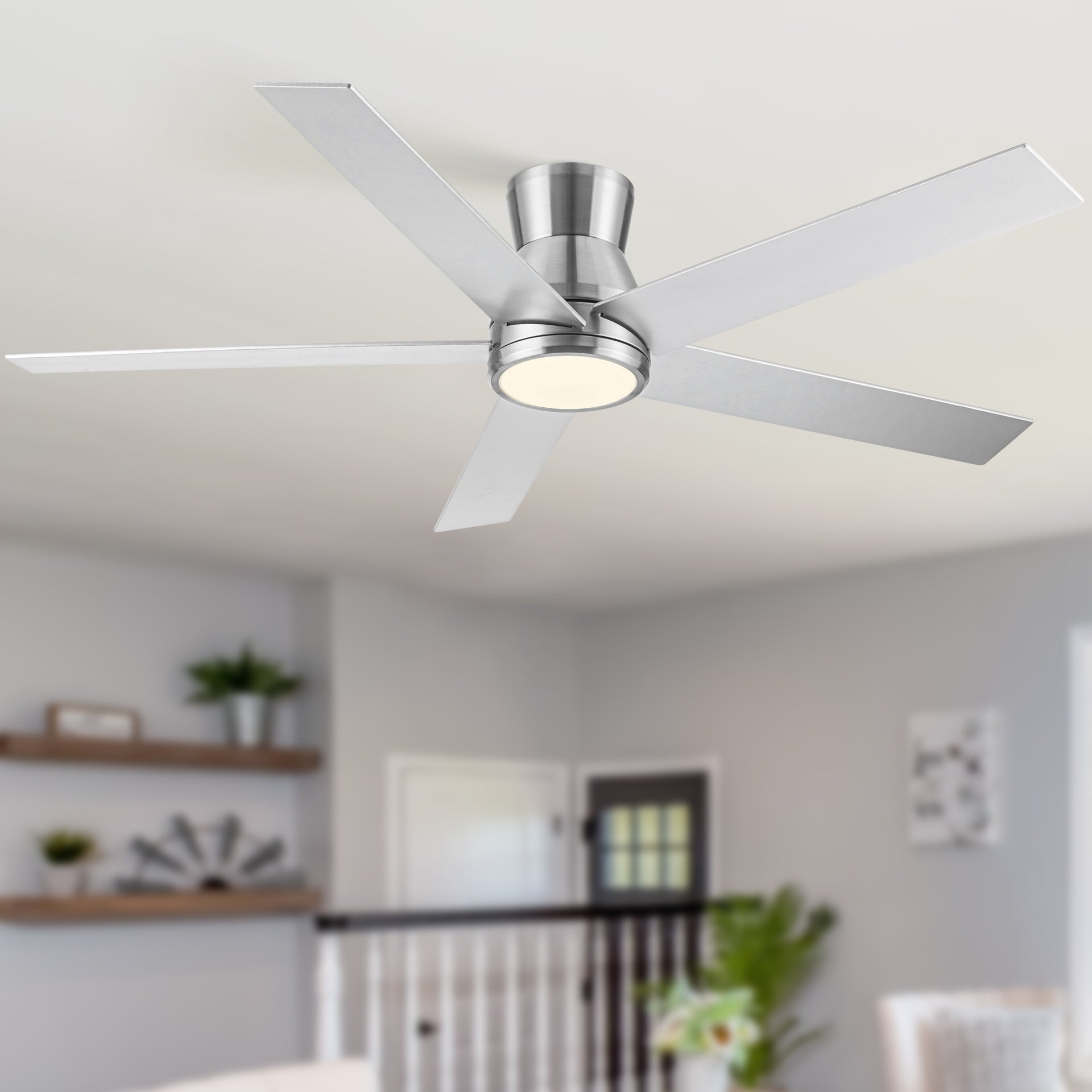 52" Brushed Nickel Lowe Profile Ceiling Fan with Light
