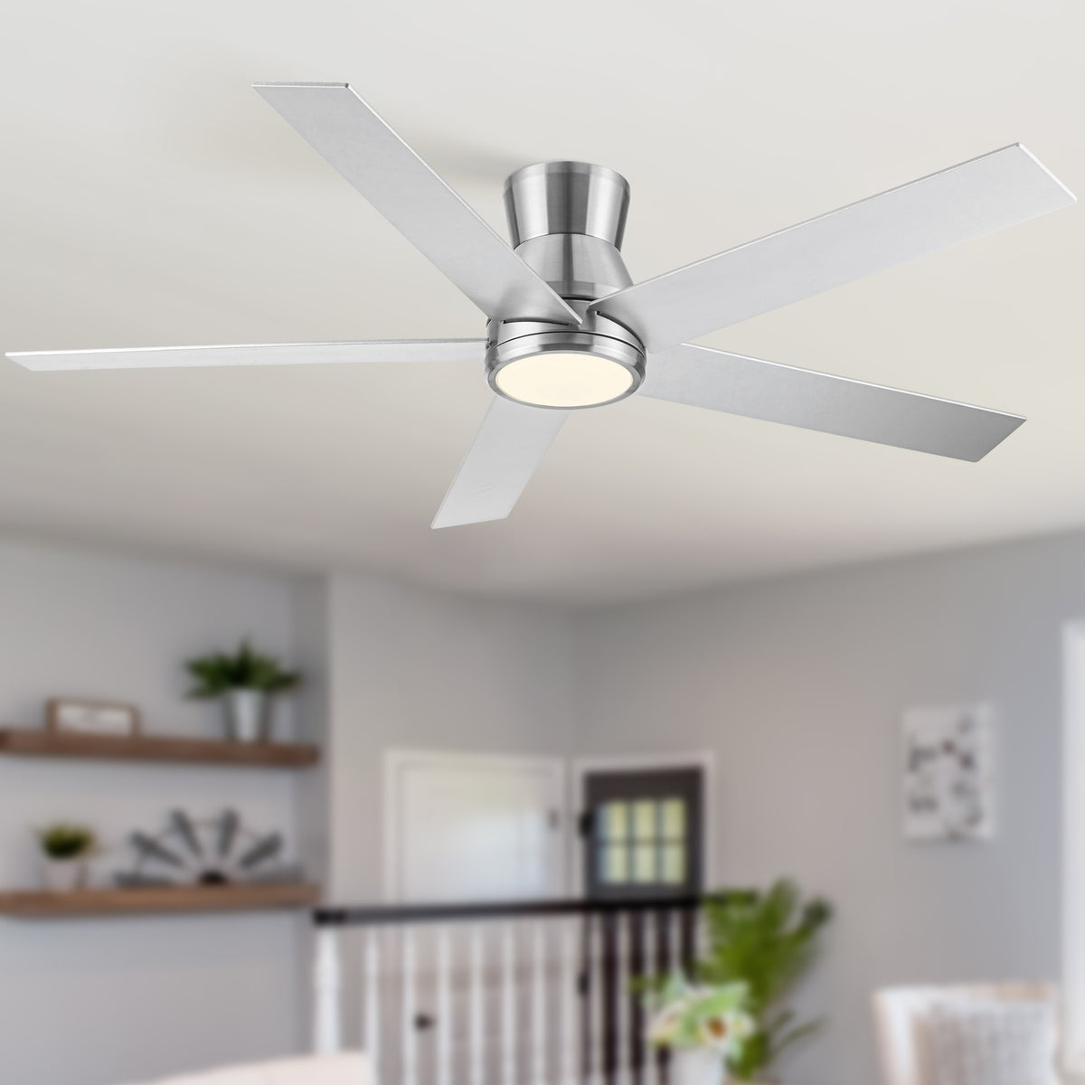 52" Brushed Nickel Lowe Profile Ceiling Fan with Light