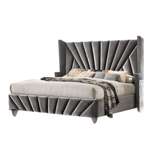 Bedroom Wingback Headboard 1pc California King Size Bed Furniture Gray Fabric Upholstered Unique Bed