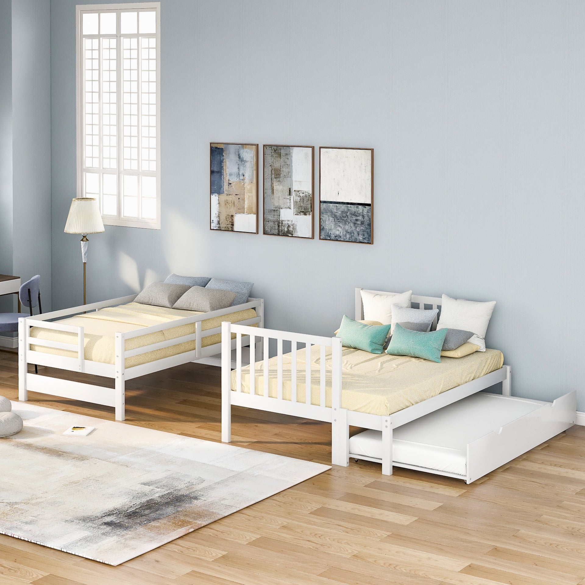 Twin over Full Bunk Bed with Twin Size Trundle (White)(OLD SKU :LT000025AAK-1)