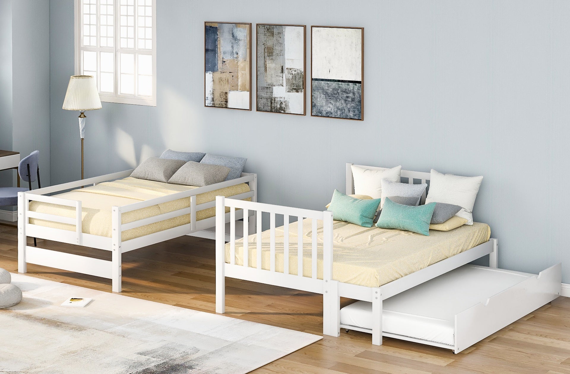 Twin over Full Bunk Bed with Twin Size Trundle (White)(OLD SKU :LT000025AAK-1)