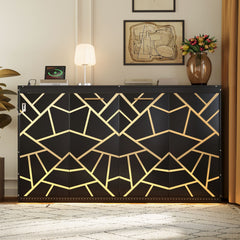 Twin-Size Modern Side-Folding Murphy Bed with Trendy Printed Pattern, LED Under-Bed Lighting & Built-In USB Outlet – Space-Saving Design-Black