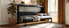 Twin-Size Modern Side-Folding Murphy Bed with Trendy Printed Pattern, LED Under-Bed Lighting & Built-In USB Outlet – Space-Saving Design-Black