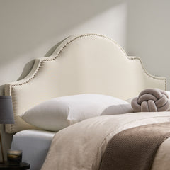 Upholstered Headboard Queen Size, Solid Wood Head Board with Durable Metal Legs, Adjustable Height Queen headboard with Nailhead Trim in Bedroom