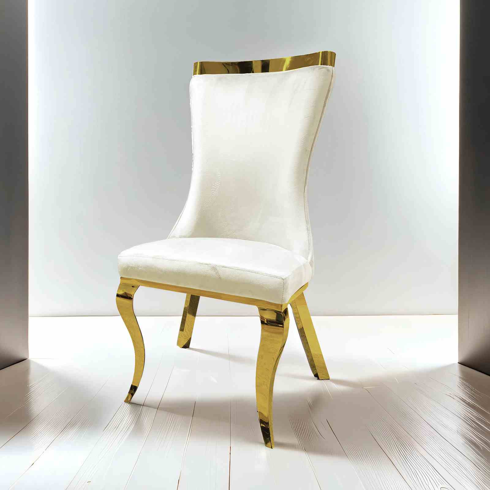 White Finish Glam Style 2pc Side Chair Gold Legs Leather Upholstery Dining Room