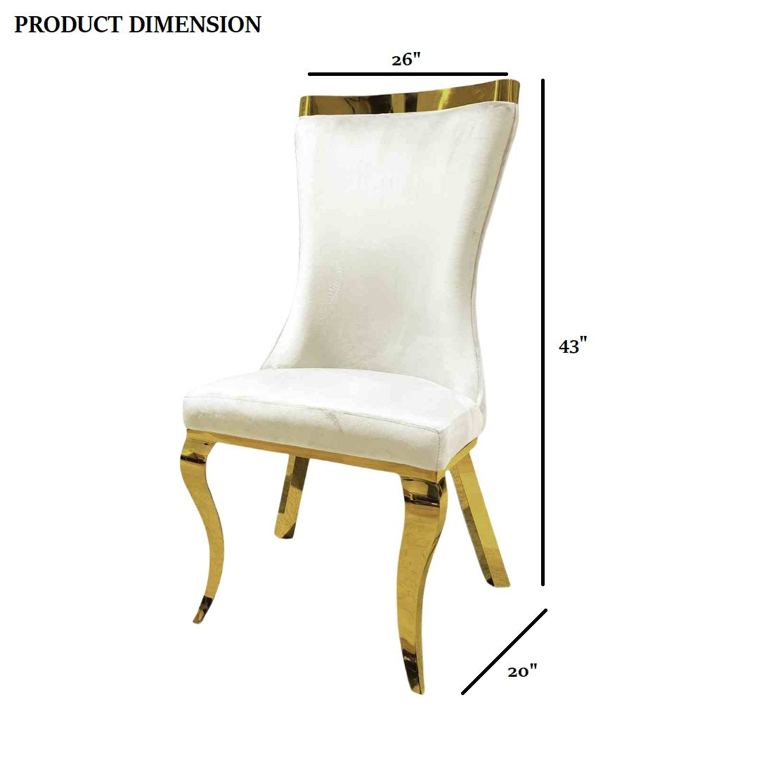 White Finish Glam Style 2pc Side Chair Gold Legs Leather Upholstery Dining Room
