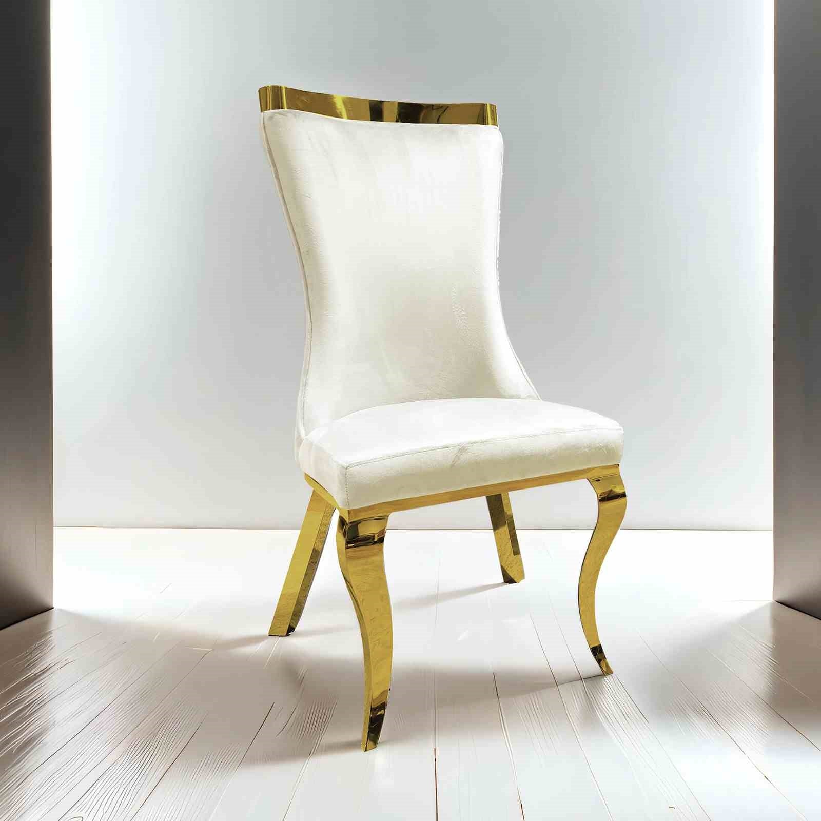 White Finish Glam Style 2pc Side Chair Gold Legs Leather Upholstery Dining Room