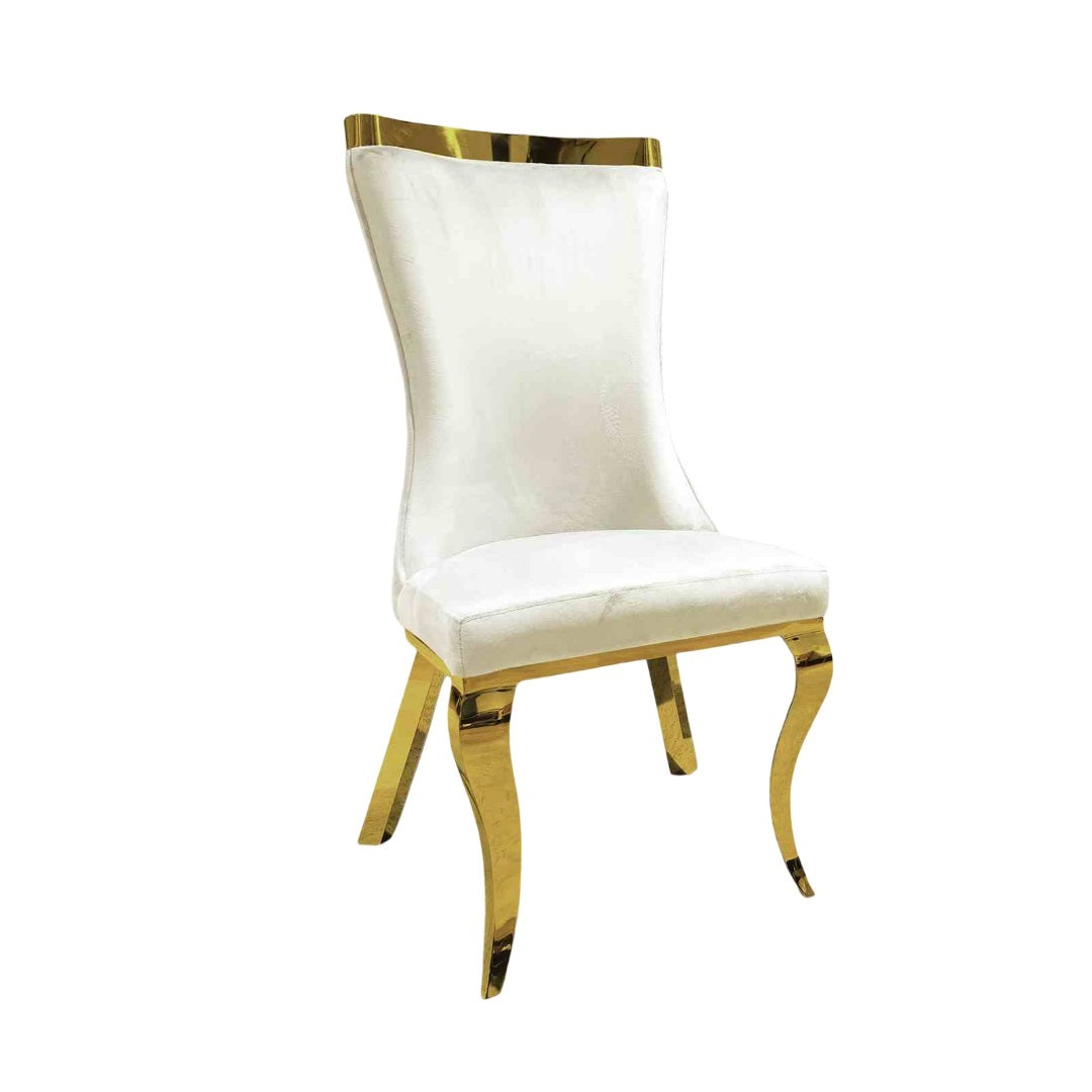 White Finish Glam Style 2pc Side Chair Gold Legs Leather Upholstery Dining Room