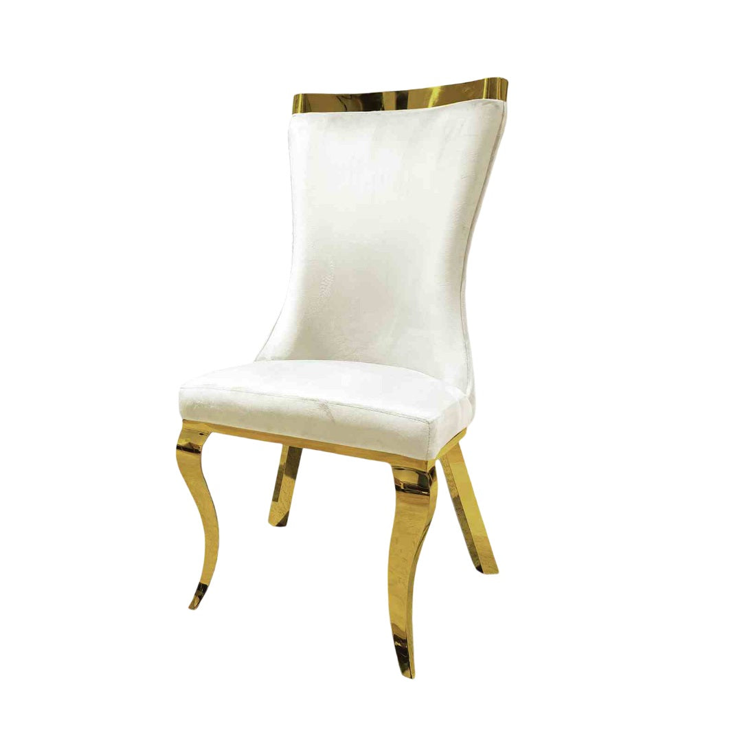 White Finish Glam Style 2pc Side Chair Gold Legs Leather Upholstery Dining Room