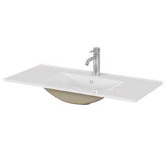 36-Inch White Ceramic Bathroom Sink, Fits 36-Inch Vanity,Pre-Drilled Faucet Hole,Modern Minimalist Design,Durable & Easy to Clean