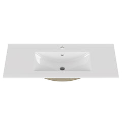 36-Inch White Ceramic Bathroom Sink, Fits 36-Inch Vanity,Pre-Drilled Faucet Hole,Modern Minimalist Design,Durable & Easy to Clean