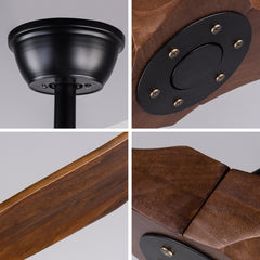 60" Solid Wood Ceiling Fan, Outdoor, 3 Blade, No Light, Walnut, for Patio Living Room Bedroom Porch, Remote Control, Water Resistant
