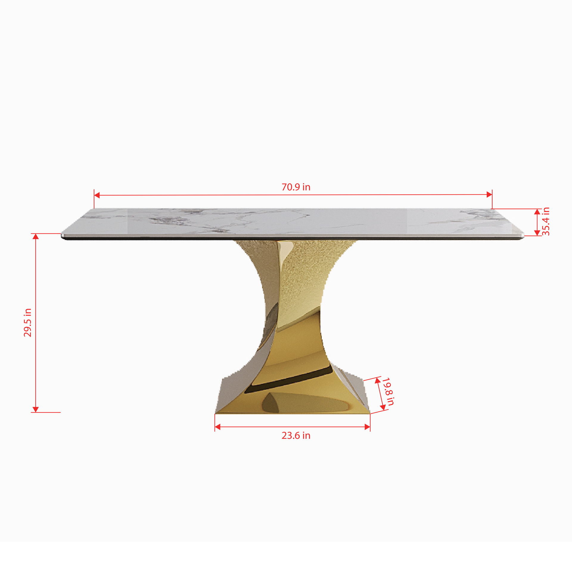71" Rectangular Dining Table for 6-8, Modern Kitchen Table with Stylish Gold-Plated Hourglass Base, Large Dining Room Table (White+Gold)-(Only table)