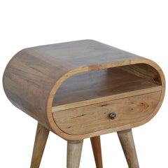Circular Open Slot Nightstand, 1-Drawer, 1 Open Slot, Nordic Legs, Oak and Brown