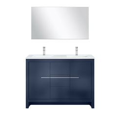 Navy Blue Double Bath Vanity 48 in. W x 20 in. D, Cultured Marble Top, Chrome Faucet Set and 43 in. Mirror