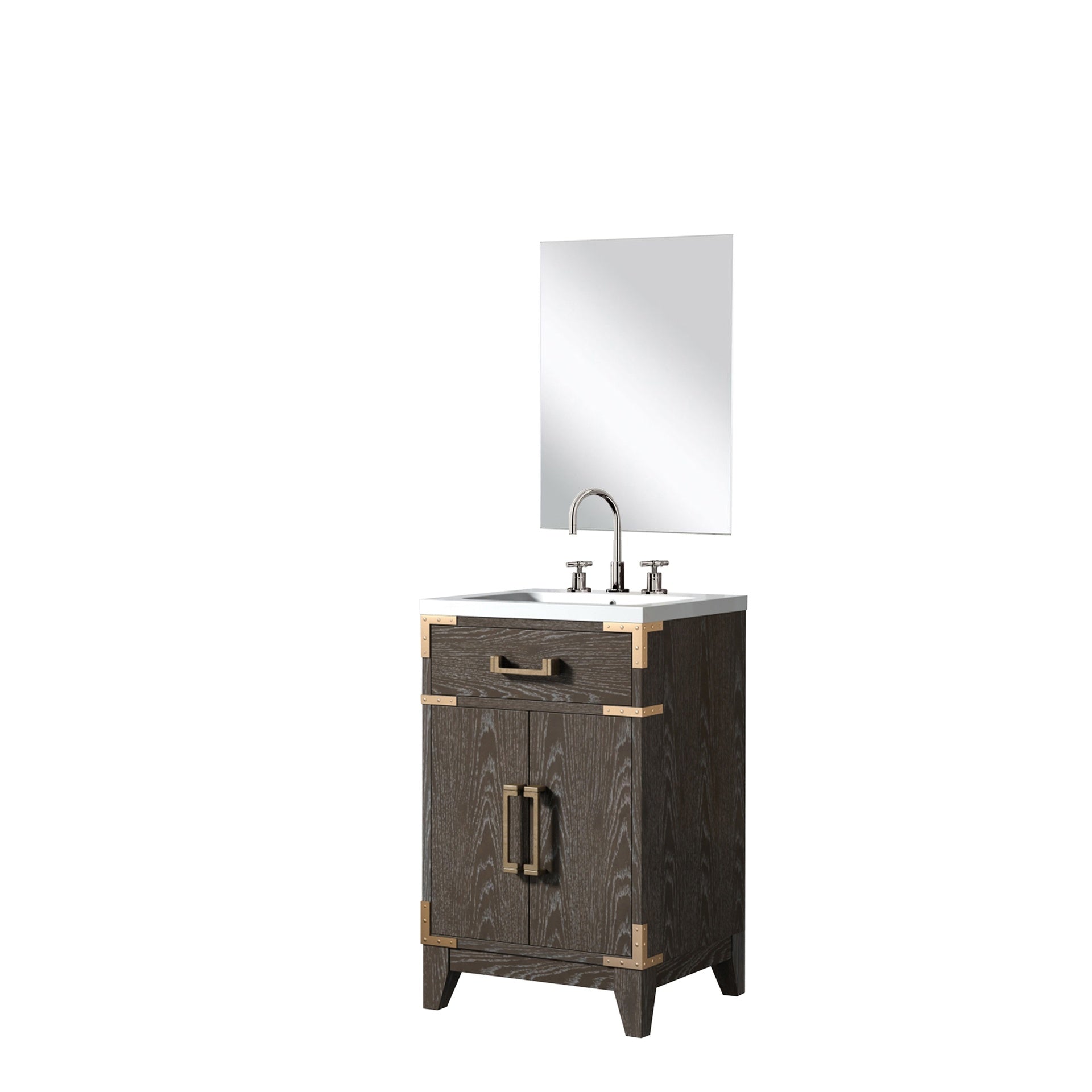 Brown Oak Single Bath Vanity 20 in. W x 18 in. D, Acrylic Countertop, 18 in. Mirror and Faucet Set