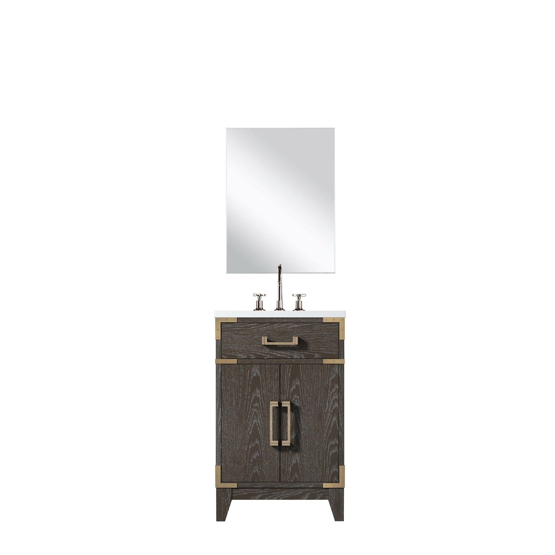 Brown Oak Single Bath Vanity 20 in. W x 18 in. D, Acrylic Countertop, 18 in. Mirror and Faucet Set
